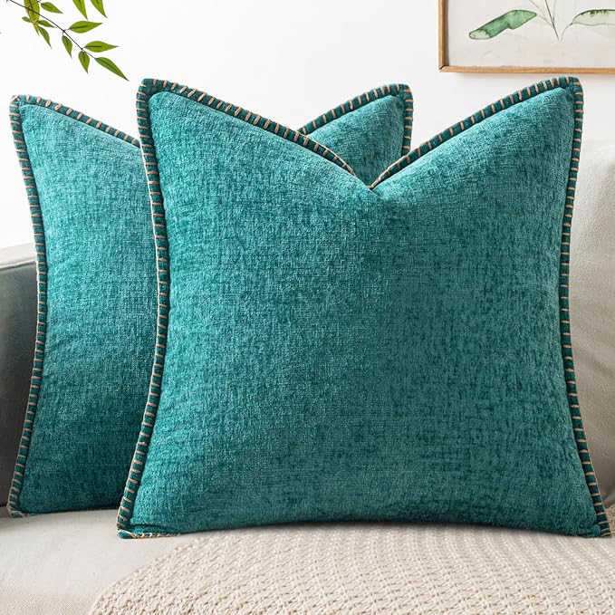 MIULEE Decorative Couch Throw Pillow Covers 16x16 Inch Teal 2 Pack | Farmhouse by MIULEE
