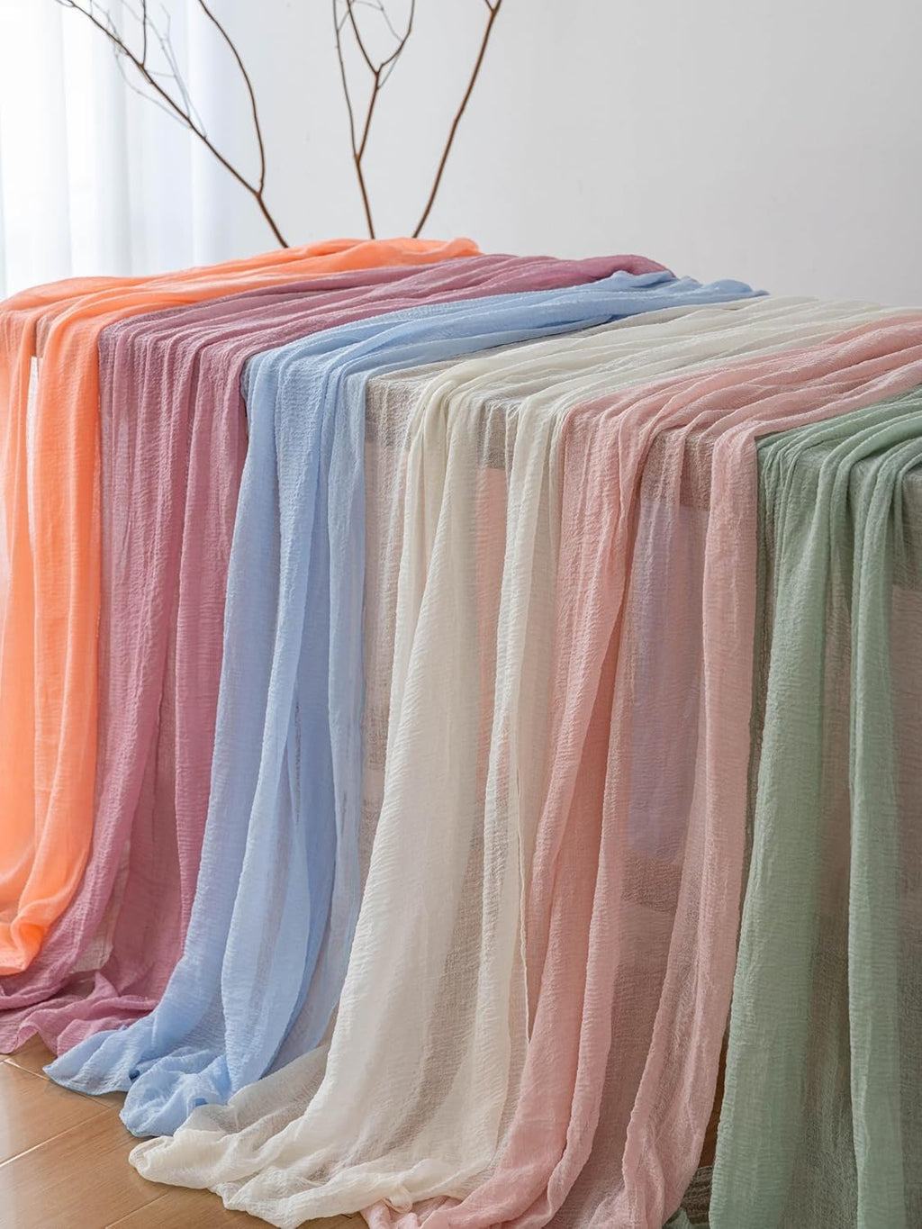 Cheesecloth Light Blue Table Runner Gauze Rustic Cheese Cloth Table Runner 120 Inch 10 FT for Wedding Baby Shower Bridal Shower Birthday Party Sheer Home Boho Decorations
