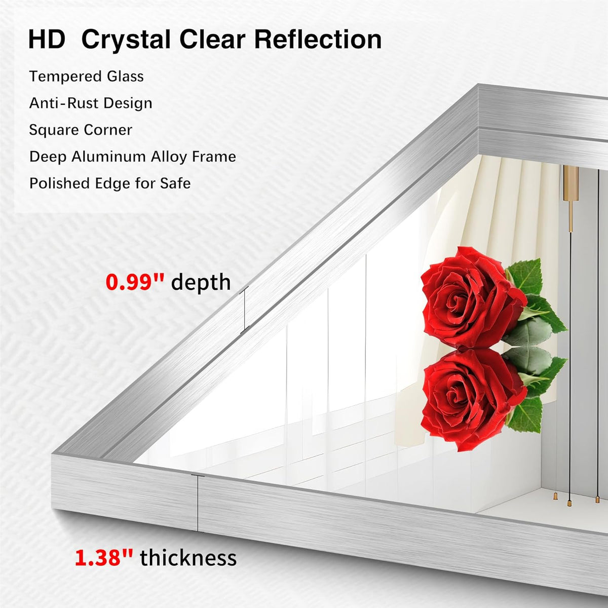 Silver Bathroom Mirror, 30x30 Inch Rectangular Framed Mirror, Large Wall Mounted Bathroom Vanity Mirror Over Sink for Bedroom,Restroom, Living Room, Hangs Vertically or Horizontally