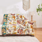 Boho Throw Blanket, 100% Cotton Ultra Soft Luxury Throw Rustic Quilt, 90"x98" Floral Printed Farmhouse Decor Bed Summer Blankets, All Season Rustic Reversible Bohemian Throw for Bed - White