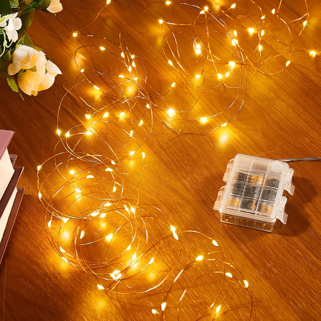 1 Pack 16.4 Ft. Battery Operated Outdoor String Lights with Remote & Timer, LED Warm White Fairy Lights, Waterproof Twinkle Lights for Bedroom, Dorm, Mason Jar, Wedding, Party, Christmas