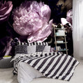 -Black Peony Purple Floral Botanical Fabric Wallpaper Living Room Bedroom Bathroom Dark Flowers Wall Mural- 91"x65"（ not Peel and Stick）