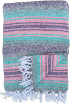 Del Mex Classic Mexican Blanket, Large Authentic Woven Falsa Throw (70"x50"), Artisan Southwest Décor for Beach, Yoga, Outdoors (Mint/Pink/Gray)