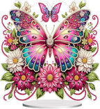 Diamond Painting Kits for Adults Beginners, 5D Full Drill Flowers and Butterfly Crystal Art Desktop Ornament, DIY Single Sided Home Office Desk Decor, Creative Craft Gift Set with Tools