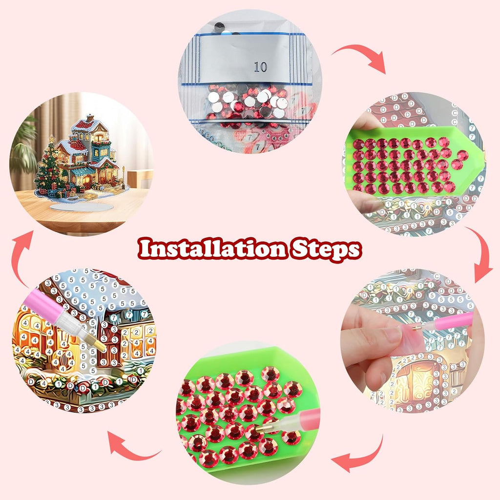 5D Diamond Art Kits for Adults, Fairy House, Special Shaped Rhinestone Diamond Art Christmas Ornaments, Snowy House, DIY Diamond Art Painting Desktop Ornament Gem Art Crafts for Adults Home Decor