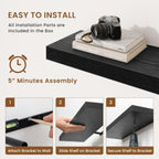 fuqing Floating Shelves for Wall, Bathroom Shelf Wall Mounted for Storage, Shelves with Invisible Bracket for Bedroom, Kitchen, Living Room, Farmhouse Small Book Shelf, 24 Inch Set of 2, Black