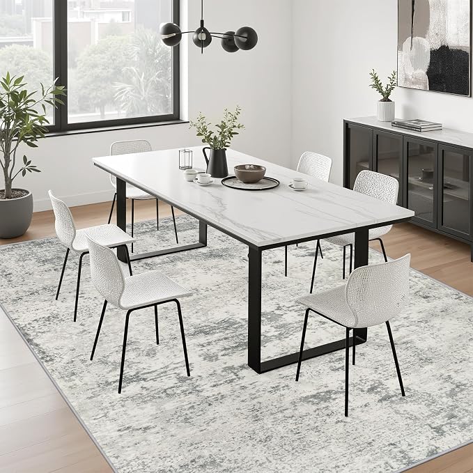 10x14 Area Rug Living Room: Modern Washable Indoor Soft Carpet Gray | - Image 4