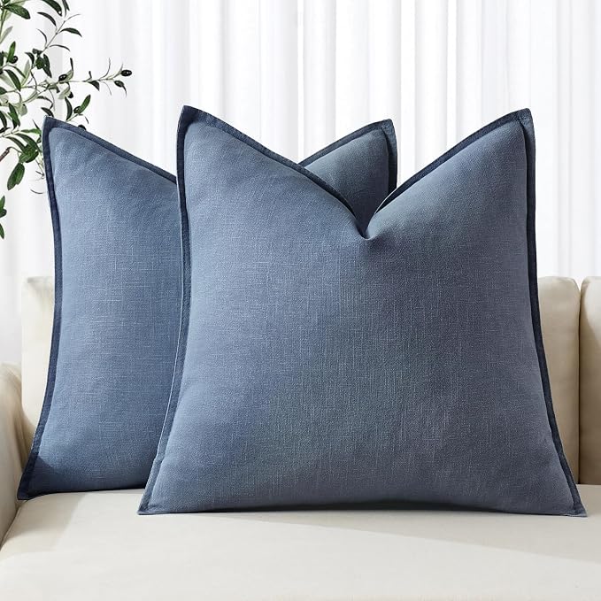 MIULEE Decorative Linen Euro Sham Pillow Covers 22x22 Inch Blue Ashes | Boho by MIULEE