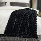 Cozy Bliss Faux Fur Throw Blanket for Couch, Cozy Warm Plush Striped Blanket for Sofa Bedroom Living Room,60 * 80 Inches Black