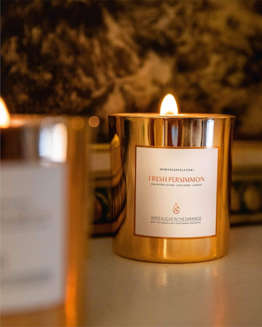 Benevolence LA Fresh Persimmon Wood Wick Candles | Soy Scented Candles for Home | Gifts for Women and Men | Home Fragrance | Aromatherapy | Shelf Decor, Bathroom Freshener | 8oz, 45 Hour Burn