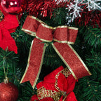 Sunnyglade 94 PCS Christmas Tree Ornaments Set with Glitter Poinsettia, Bows, Ribbons, Leaves & Assorted Decoration Ball for Xmas Tree Holiday Wedding Party Decorations (Red)