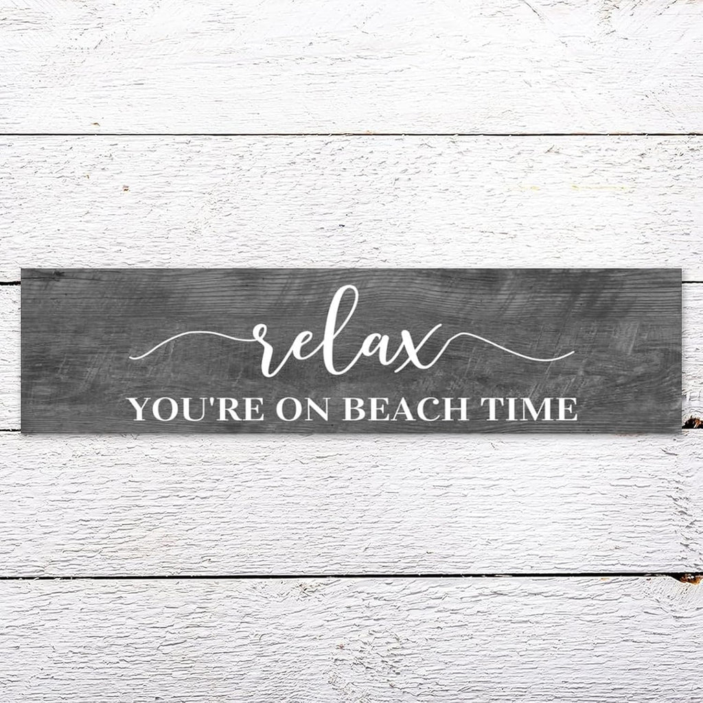 Generic Funny Wood Sign Relax You're On Beach Time Rustic Wooden Hanging Sign Home Farmhouse Kitchen Wall Decoration 16 x 4 Inch