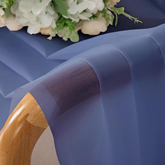 Chyhomenyc Sheer Curtains 63 Inch Length 2 Panels, Royal Blue | Light Filtering - Image 3