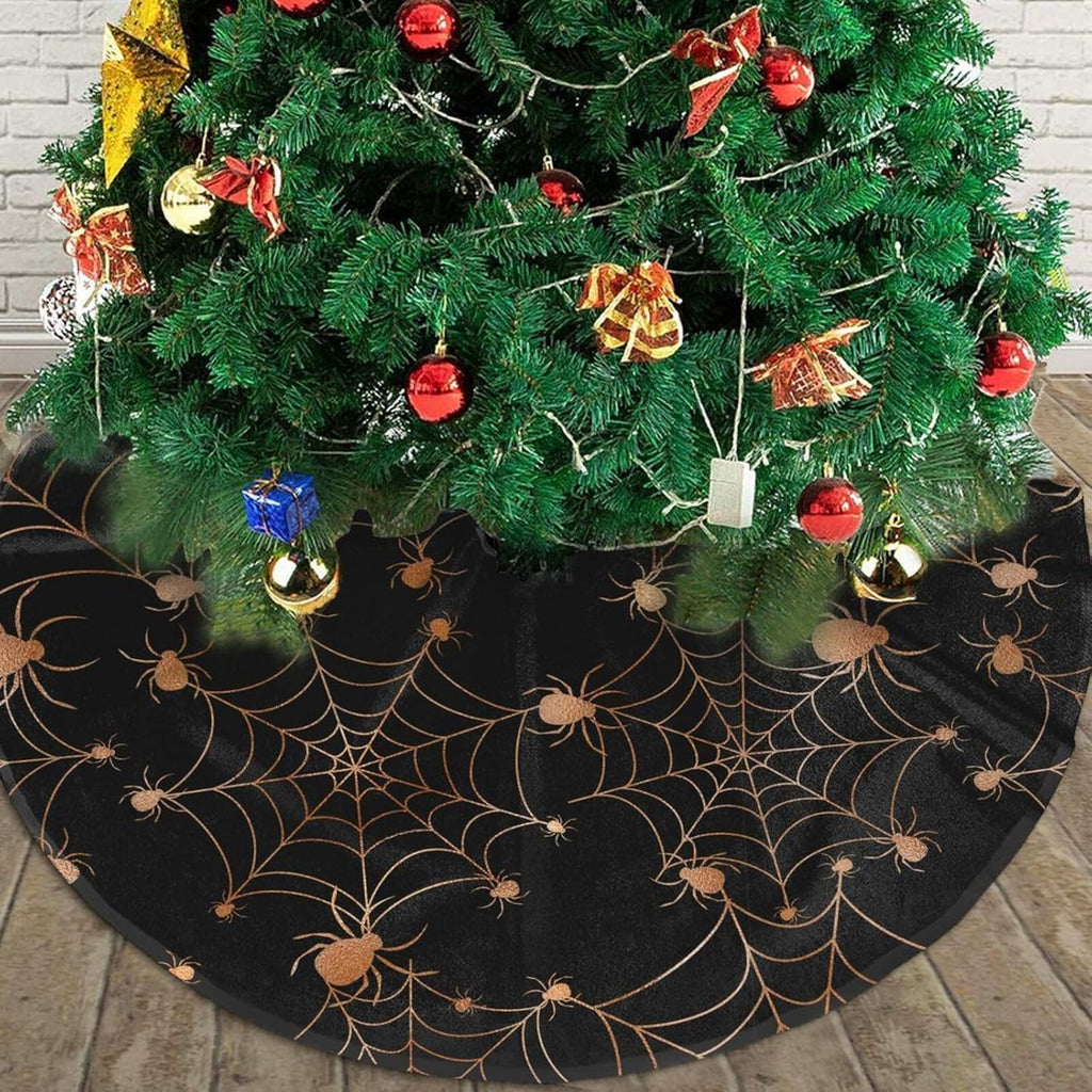 Christmas Tree Skirt,Gold Spider Web Xmas Tree Skirt Rustic Farmhouse Tree Skirt for Christmas Decor Xmas Holiday Home Party Decorations36