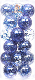 Sea Team 70mm/2.76" Shatterproof Clear Plastic Christmas Tree Ball Ornaments Set, Decorative Hanging Transparent Xmas Baubles with Stuffed Delicate Decorations (24 Counts, Royal Blue)
