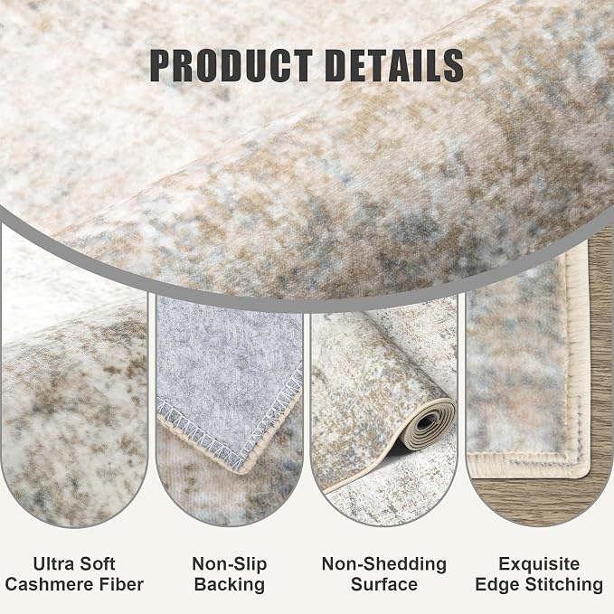 2.6x8 Washable Runner Rug：Modern Abstract Kitchen Soft Carpet Brown | - Image 6