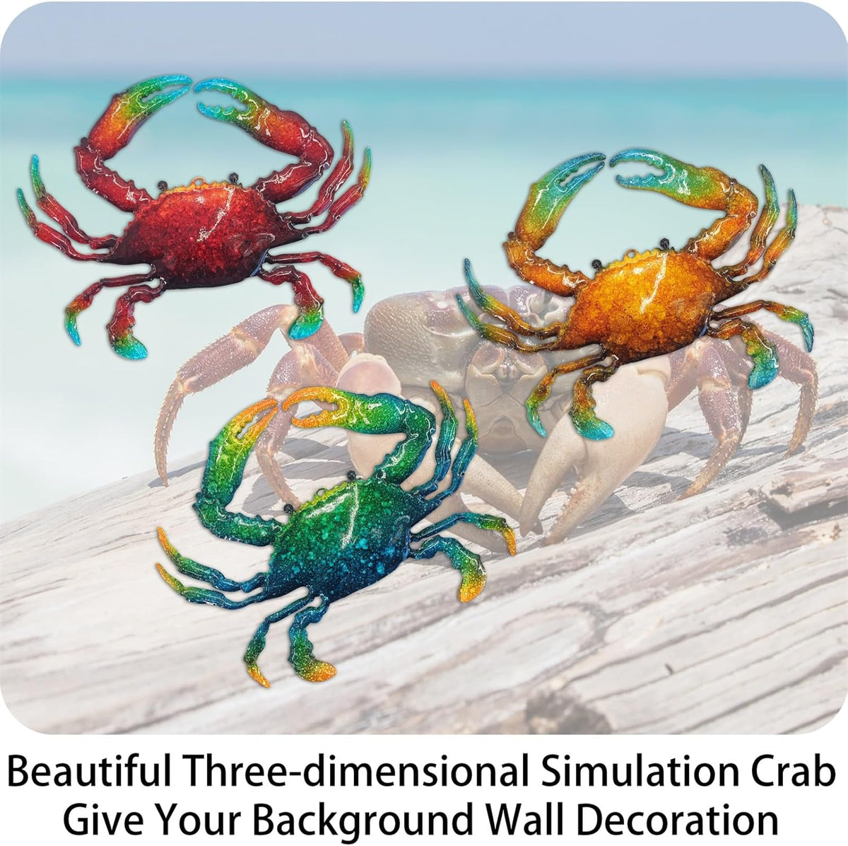 John's Studio Metal Crab Sea Wall Decor Outdoor Garden Hanging Art Sculptures Home Ocean Theme Decorations for Kitchen Bathroom and Pool - 3 PCS