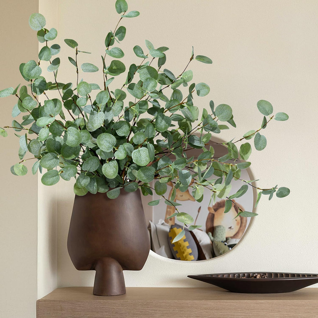 8Pcs Faux Eucalyptus Stems, 27" Artificial Eucalyptus Plants with White Frosted Coating, Fake Eucalyptus Decor Silk Greenery Leaves for Wedding Bouquets Home Decor DIY Floral Arrangements