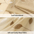 MIULEE Beige Sheer 30x36 Inches Length 2 Panels Embroidered Leaf Patterned | - Image 4