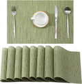 Leetaltree Pea Green Placemats Set of 8 - Heat Resistant Non-Slip Place mats for Dining Table, Washable Durable PVC Vinyl Woven Table Mats（Pea Green, 8）