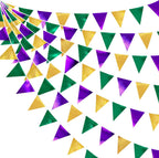 Mardi Gras Party Decorations Purple Green and Gold Metallic Fabric Triangle Pennant Banner Flag Hanging Bunting Garland for Birthday Wedding Baby Shower Bridal Shower Holiday Masquerade Party Supplies
