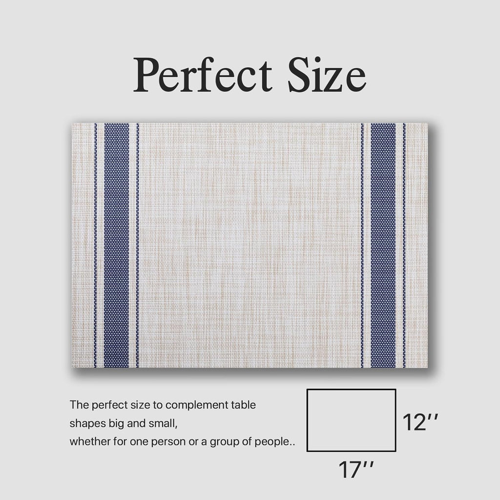 Placemats Set of 6 - Easy Clean Woven Vinyl Placemats for Dining Table, Indoor/Outdoor Place Mats, Washable PVC Table Mats（Blue Skyline）