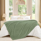 BEDELITE 3D Ribbed Sage Grey Green Fleece Twin Blanket - Image 6