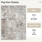 Soalmost Abstract 3x5 Rugs, Small Kitchen Entryway Area Rug Pink/Grey | Vintage - Image 5