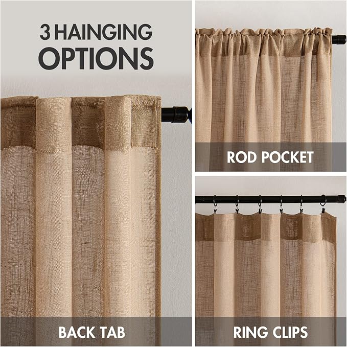 MIULEE Light Brown Linen Curtains 42x84 Inch Length 2 Panels - Image 3