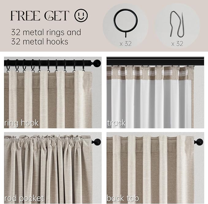 Topfinel Boho Black Out Linen Curtains 86 Inch Length 2 Panels Set - Image 5