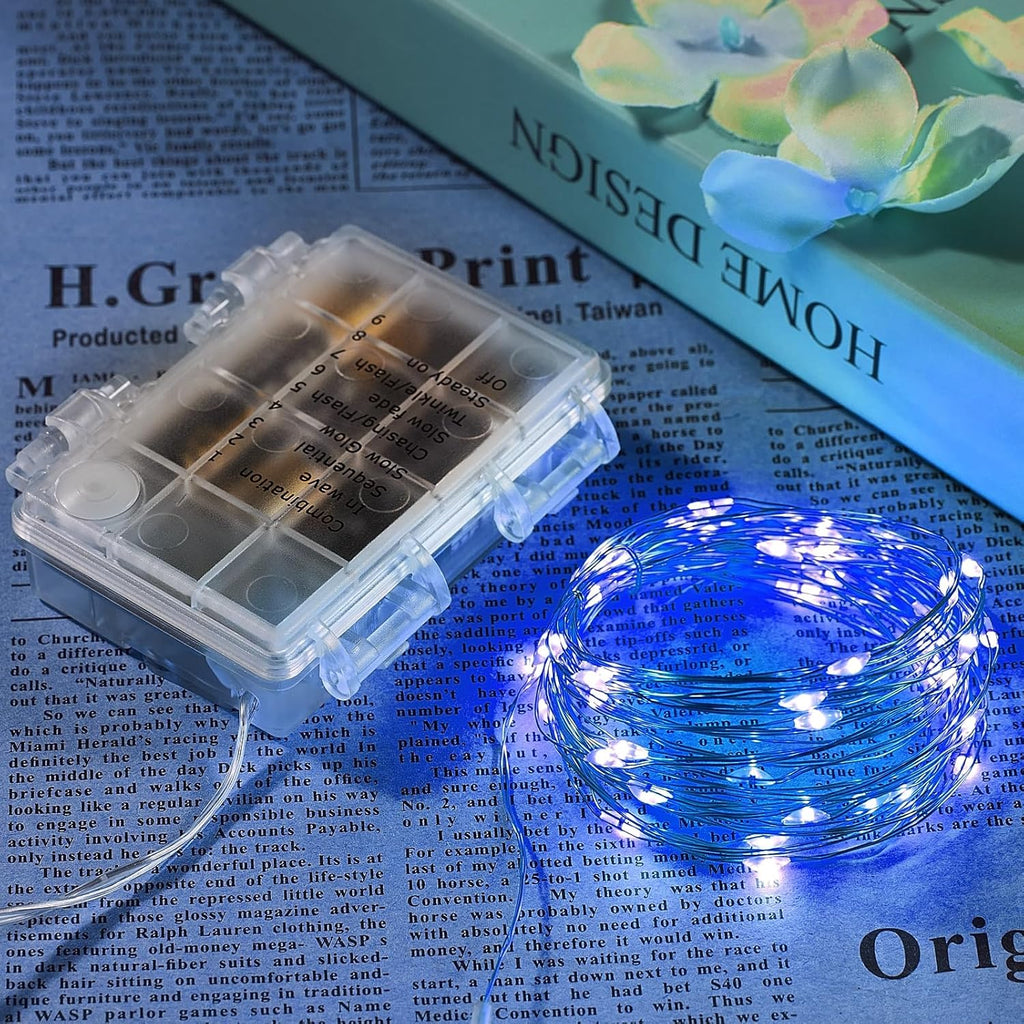 1 Pack 65.6 Ft. Battery Operated Outdoor String Lights with Remote & Timer, LED Blue Fairy Lights, Waterproof Twinkle Lights for Bedroom, Dorm, Mason Jar, Wedding, Party, Christmas