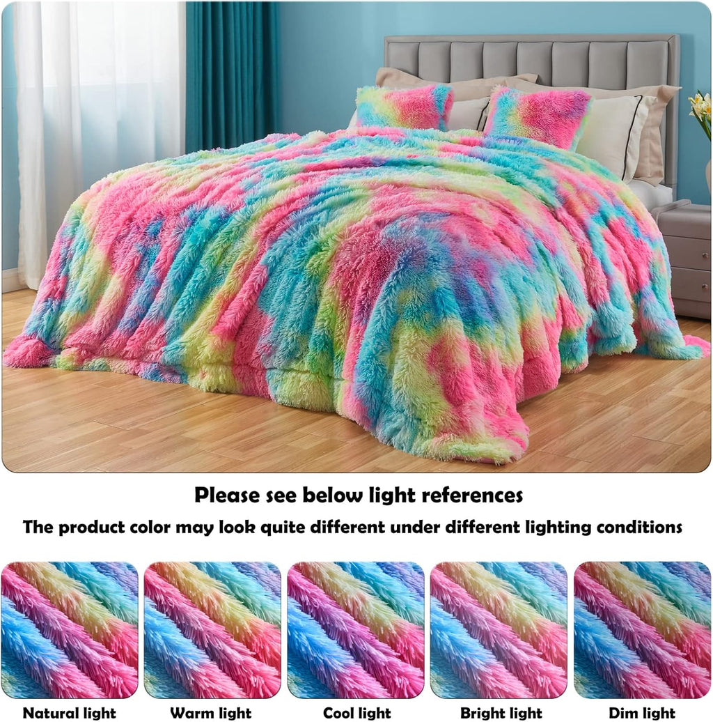 GONAAP Fuzzy Faux Fur Throw Blanket Twin Size Dark Rainbow Super Soft Cozy Plush Fuzzy Shaggy Blanket for Couch Sofa Bed (Dark Rainbow, Twin(60"x80"))