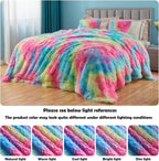 GONAAP Fuzzy Faux Fur Throw Blanket Twin Size Dark Rainbow Super Soft Cozy Plush Fuzzy Shaggy Blanket for Couch Sofa Bed (Dark Rainbow, Twin(60"x80"))