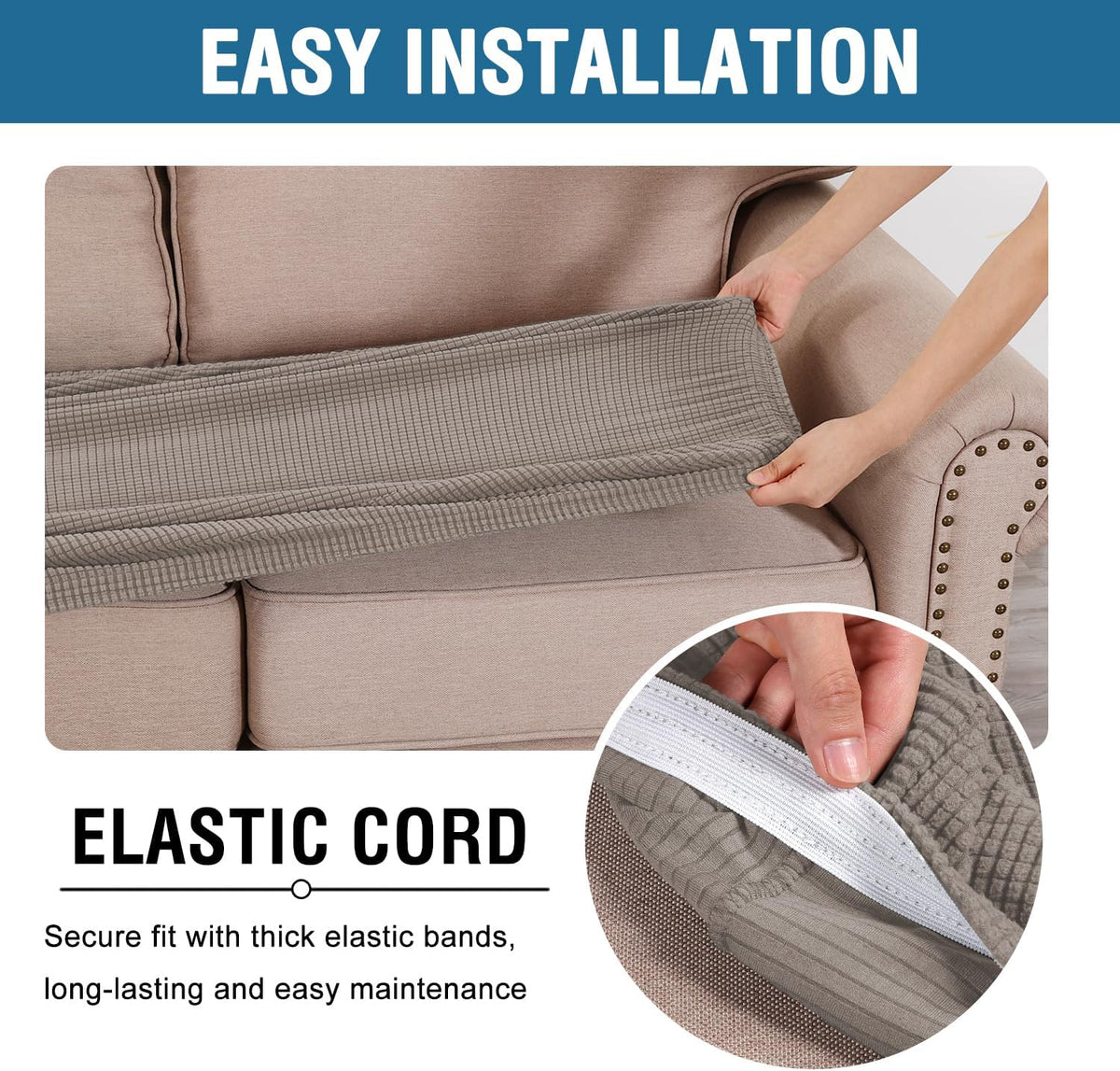 H.VERSAILTEX Super Stretch Individual Seat Cushion Covers Sofa Covers Couch Cushion Covers Slipcover Sets Thick Jacquard Textured Twill Fabric (1 Piece Sofa Cushion Cover, Taupe)