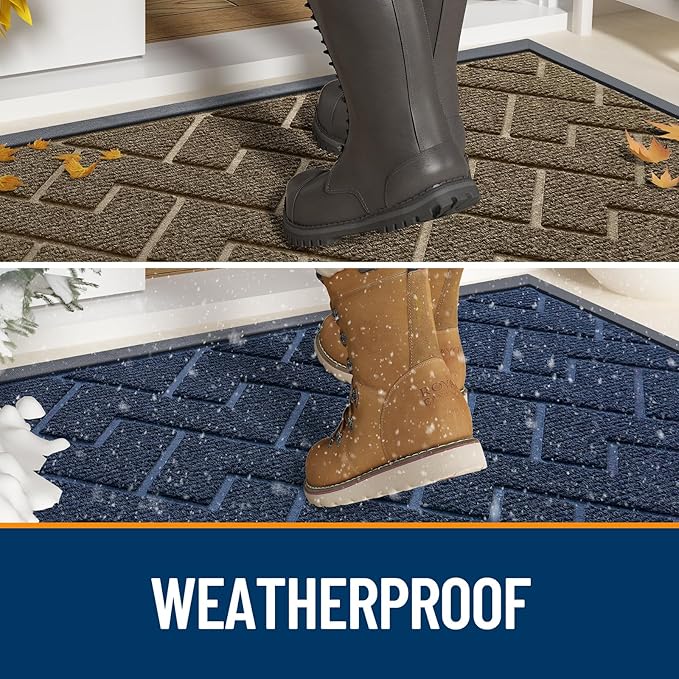 OLANLY Front Door Mat Outside 47x23, All-Season Absorbent Rubber Doormat | Grey - Image 3
