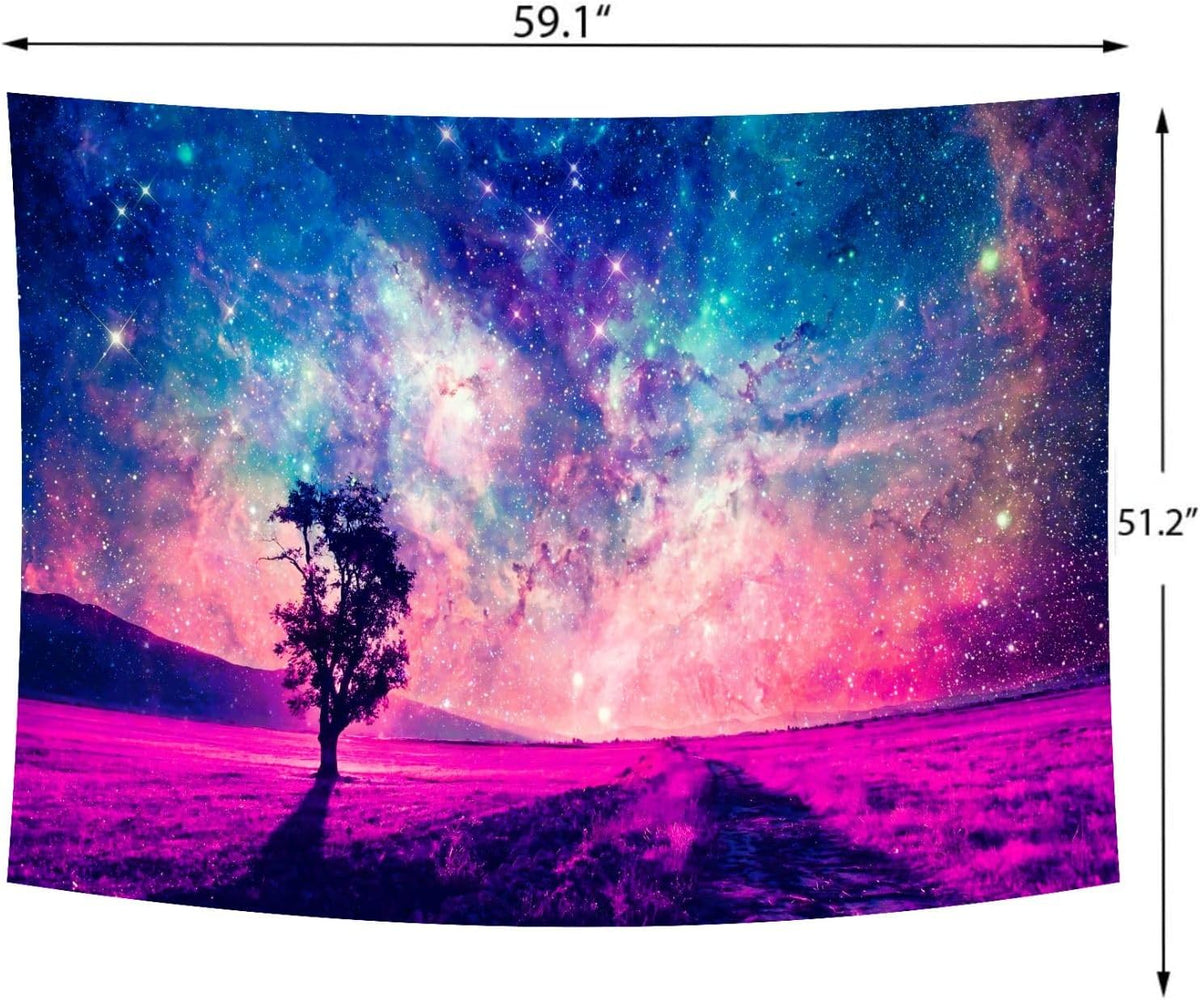 Delur Tree in Galaxy Tapestry Planet Cosmic Outer Space Universe Starry Sky Wall Hanging Tapestry Psychedelic Forest Nature Landscape Headboard for Bedroom Living Room Home Decor (51.2" x 59.1")