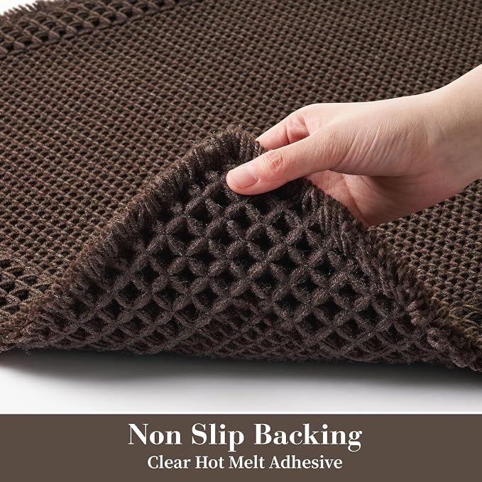 RESARE Waffle Bathroom Runner Rugs, Non Slip Boho Bath Mat 24x60 Dark Brown | - Image 4