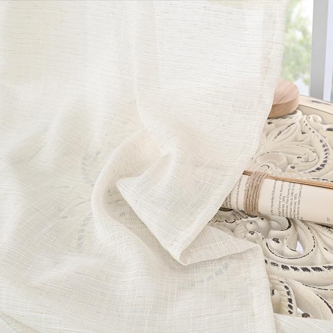BGment Linen Cafe Curtains 30X30 Inch Length, Small Semi Sheer Drapes | - Image 7