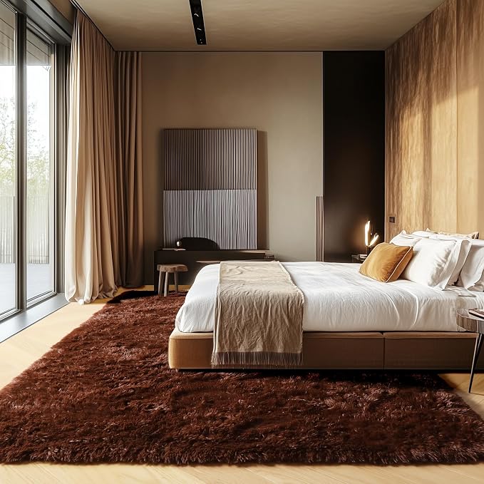 Brown Rugs for Living Room Bedroom, 5x8 Fluffy Bedside Area Rug, Soft Plush - Image 4