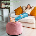 HIGOGOGO Round Stuffed Pouf Ottoman, Corduroy Poufs with Foam Chunk Filling, Furry and Fluffy Pouf Foot Stool Storage Ottoman, 26 X 18 Floor Poufs Foot Rest for Living Room, Pink