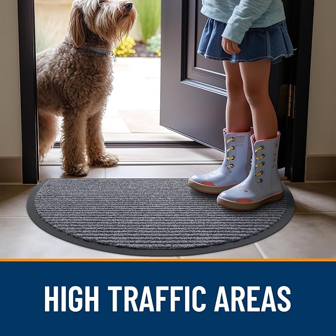 OLANLY Half Circle Front Door Mat 47x30, Waterproof Heavy-Duty Doormat | Grey - Image 7