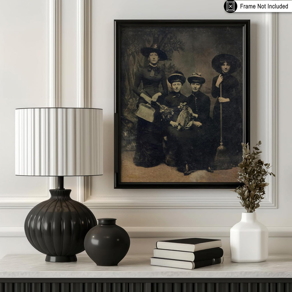 Poster Master Vintage Four Witches Coven Poster - Retro Witches Print - Witchcraft Art - Halloween Art - Gift for Men & Women - Gothic Decor for Living Room, Bedroom or Dorm - 16x20 UNFRAMED Wall Art