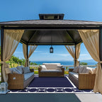 GENIMO 10 ' x 10 ' Outdoor Rug Waterproof for Patio Decor, Foldable Reversible Plastic Straw Area Rugs Mat for Camper, Outside Carpet for Rv, Deck, Porch, Picnic, Beach, Balcony, Blue & White