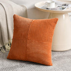 Fancy Homi 2 Packs Orange Fall Decorative Throw Pillow Covers 16x16 Inch for Living Room Couch Bed Sofa, Farmhouse Boho Home Decor, Soft Corss Patchwork Corduroy Textured Square Cushion Case 40x40 cm