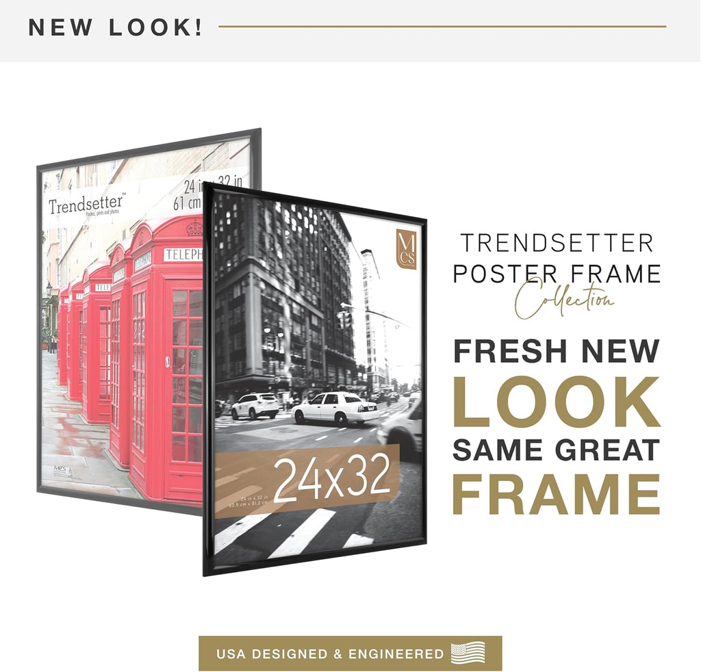 MCS Trendsetter 24x32 Poster Frame Black High-Gloss, Vertical & Horizontal Wall Hanging Large Picture Frame for Photos, Posters & Art Prints (1-Pack)