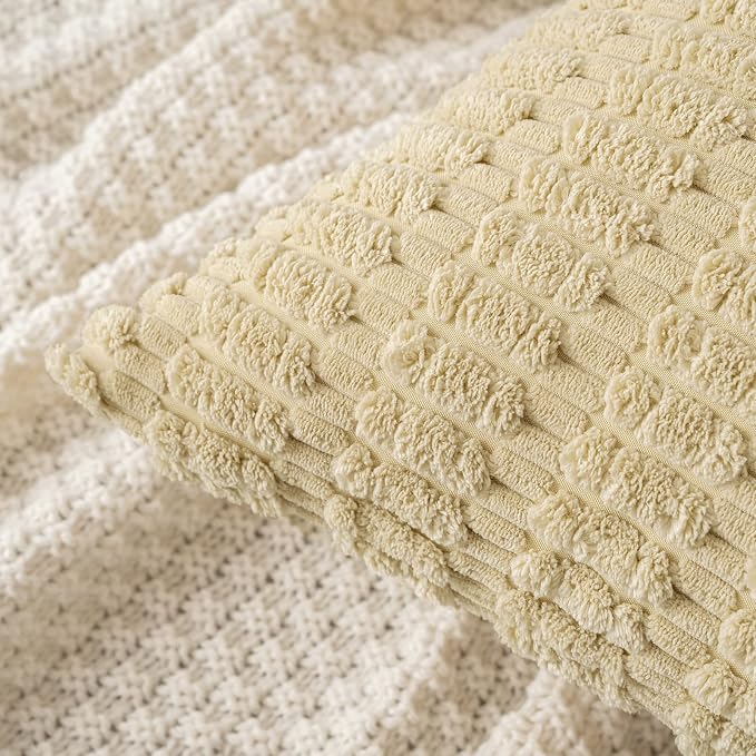 MIULEE Corduroy Decorative Throw Pillow Covers 20x20 Beige Pack of 2 | Soft - Image 5