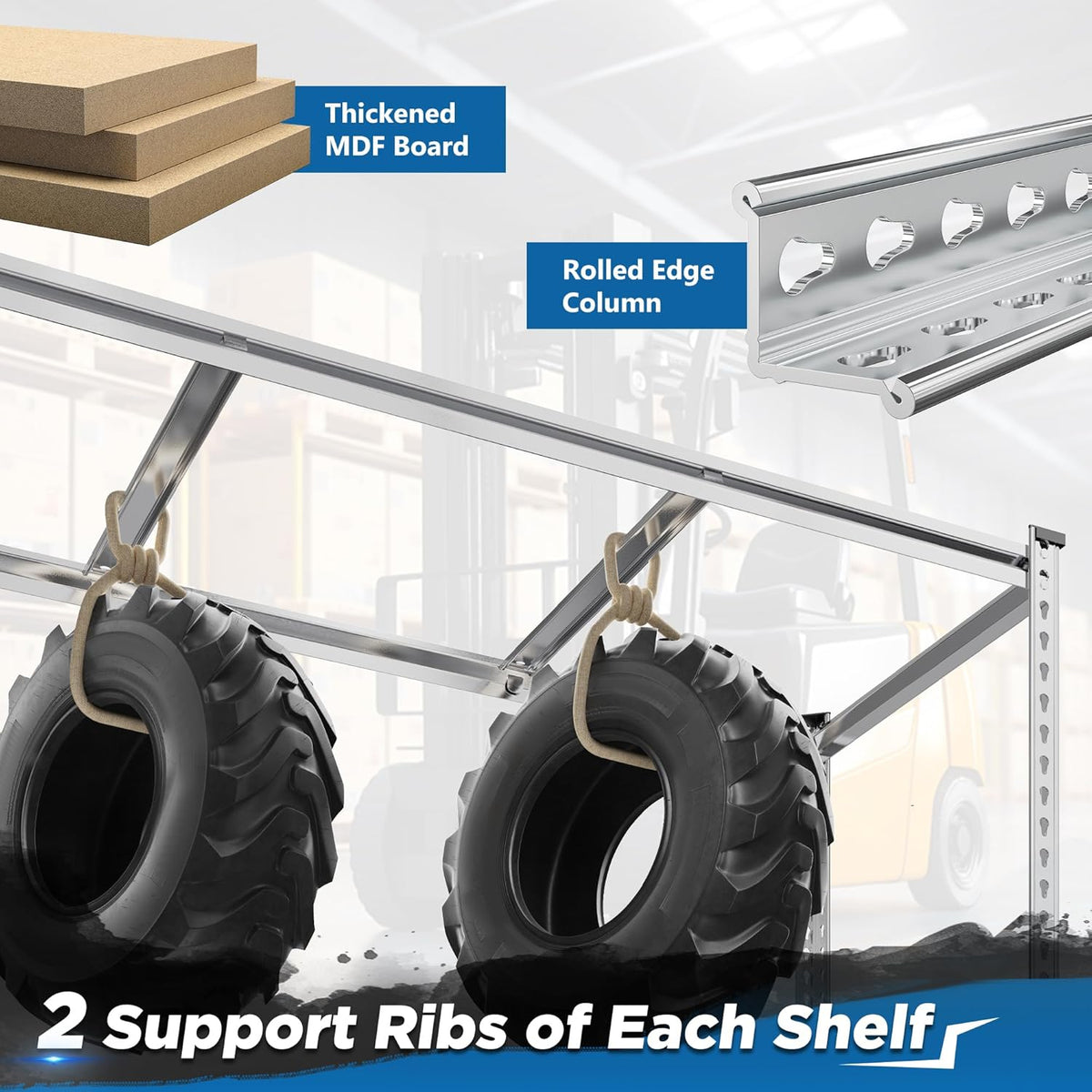 REIBII Garage Shelving, 5 Tier Storage Shelves Load 3000LBS, Adjustable Garage Shelving Heavy Duty, Metal Shelves Unit for Basement, Warehouse, 48" W x 72" H x 18" D, Galvanized