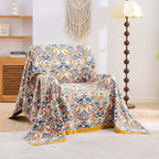 Boho Blanket Throw Quilt, 100% Cotton Soft Light Weight Throw Blankets for Summer, 80"x90" Farmhouse Flower Decorative Blankets, All Season Rustic Reversible Bohemian Throw Quilt