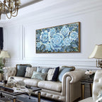Large Blue Wall Art Decor Modern Framed Wall Picture for Living Room Bedroom Office Decor Floral Canvas Art Prints Botanical Wall Picture Abstract Peony Flower Horizontal Artwork Ready to Hang 48x24