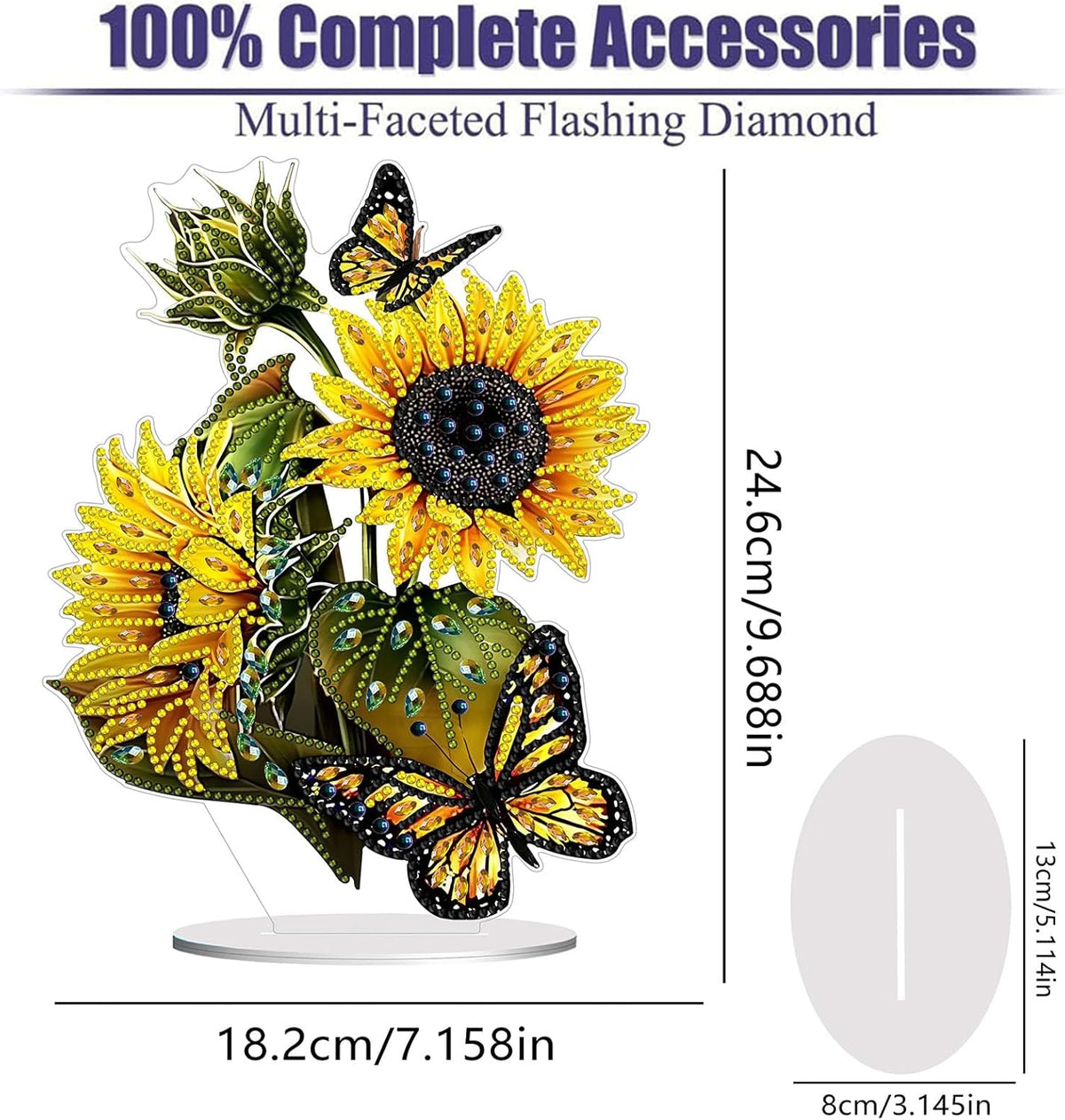 Diamond Painting Kits for Adults Beginners, 5D Full Drill Sunflower Butterfly Crystal Art Desktop Ornament, DIY Single Sided Home Office Desk Decor, Creative Craft Gift Set with Tools